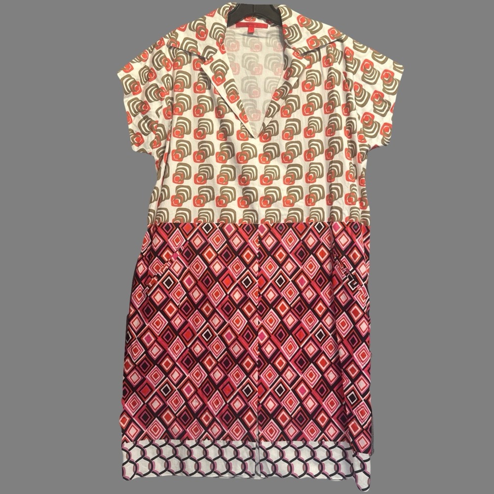 Shamask Collared Shirt Dress Geometric Print Cap Sleeve Size 1 (US 6/8) Retro